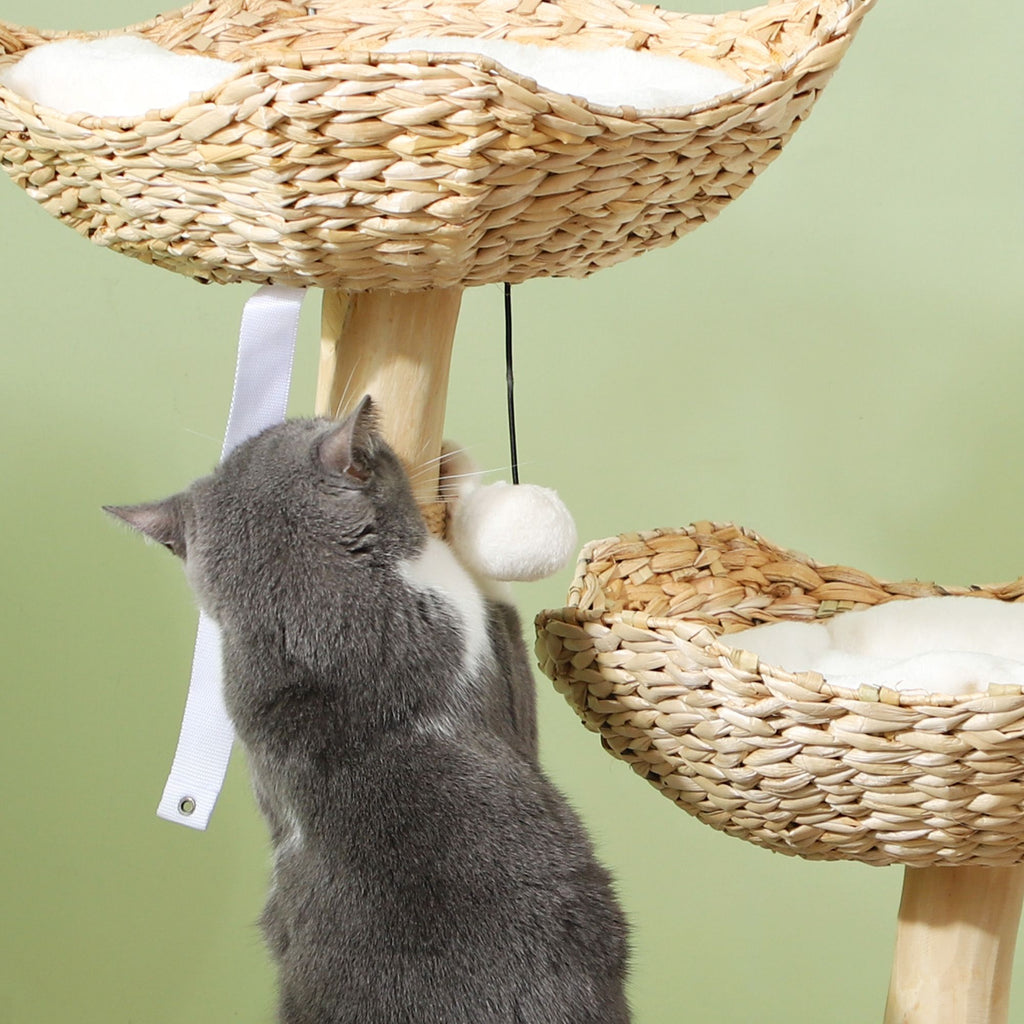 37 Inch Modern Cat Tree w/ Wooden Scratching Posts, Condo, Beds, Cushions, Toy Balls & Anti-Tip Kit