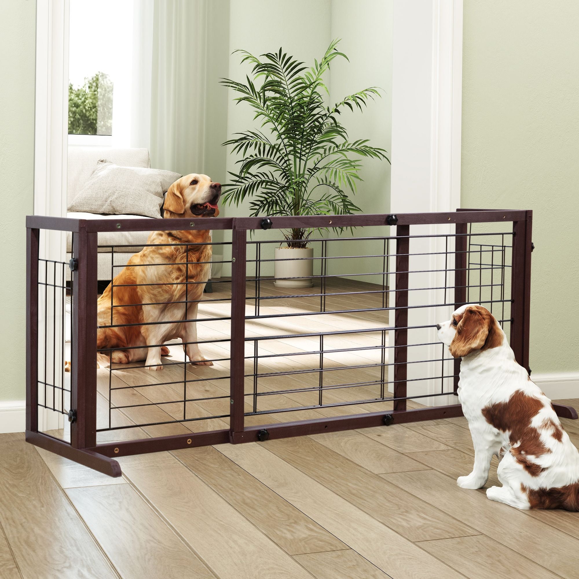 Stylish & Adjustable Wooden Pet Gate – Keep Your Pup Safe in Style