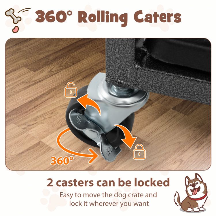 38 Inch Foldable Heavy-Duty Metal Dog Cage with Lockable Rolling Casters and Tray