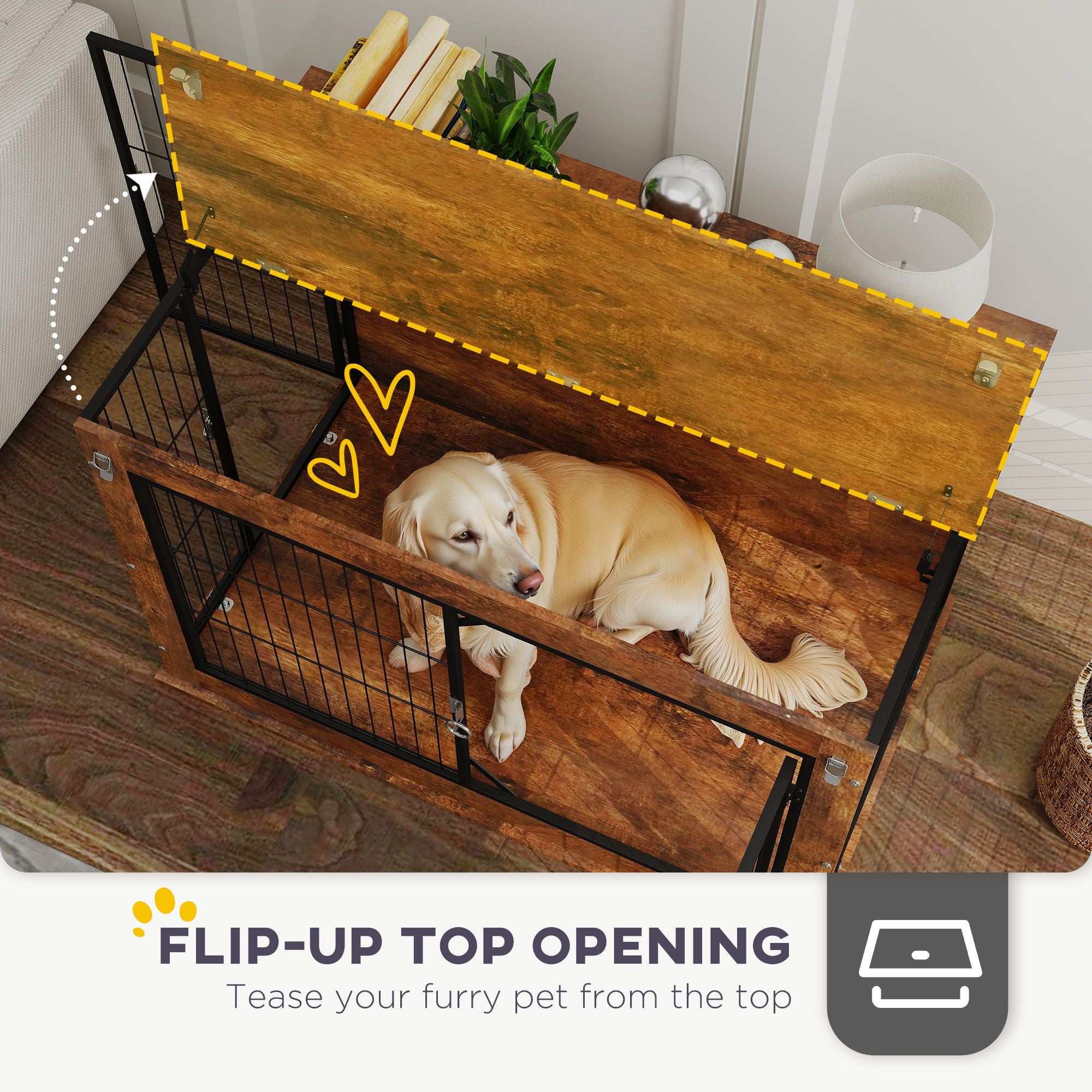 Stylish Dog Crate Furniture with Flip-Up Top and Dual Doors