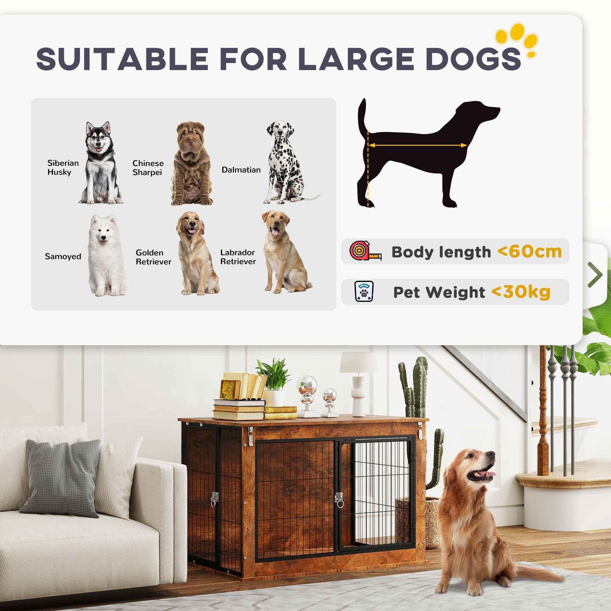 Stylish Dog Crate Furniture with Flip-Up Top and Dual Doors