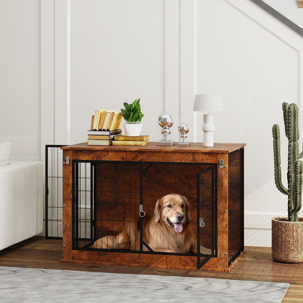 Stylish Dog Crate Furniture with Flip-Up Top and Dual Doors