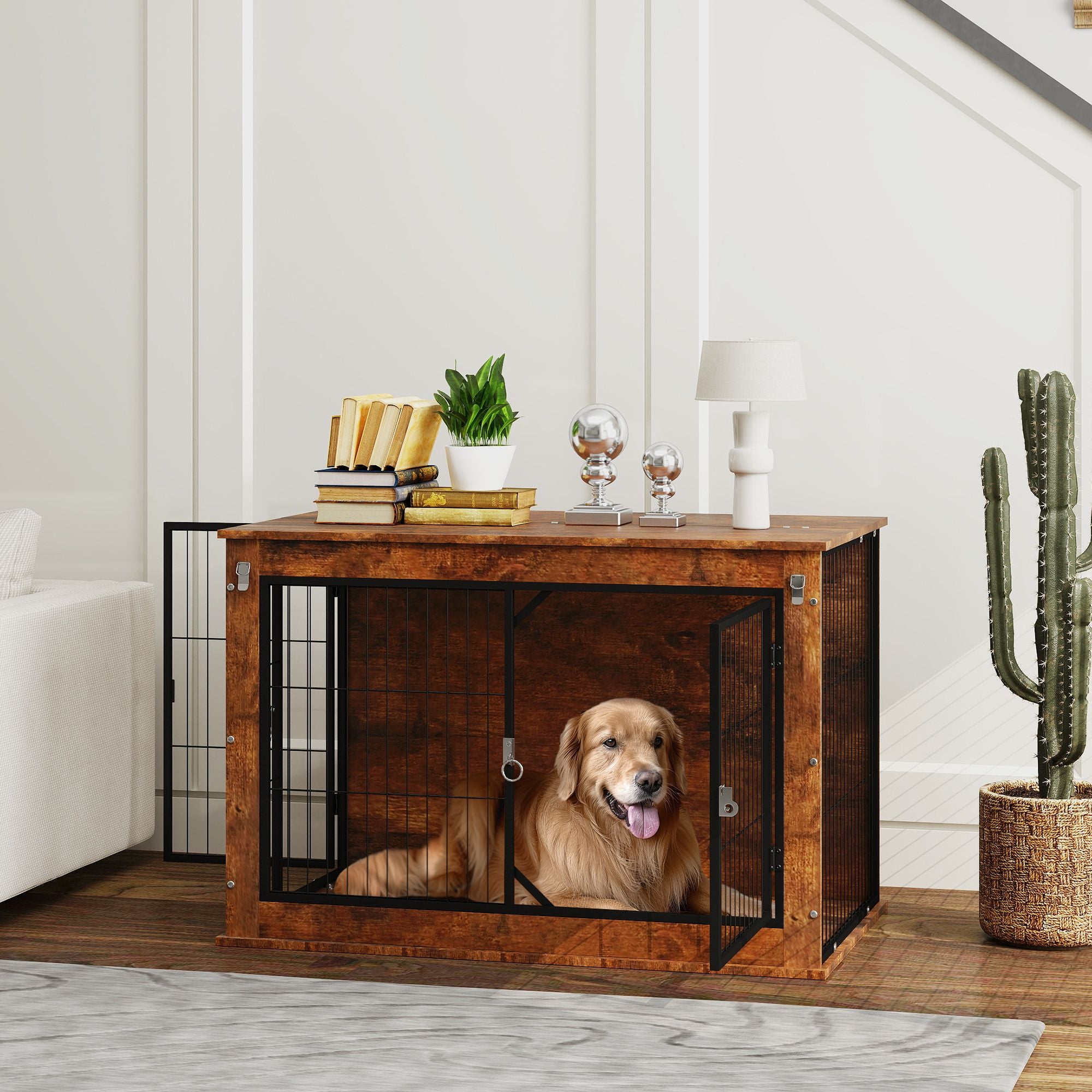 Stylish Dog Crate Furniture with Flip-Up Top and Dual Doors