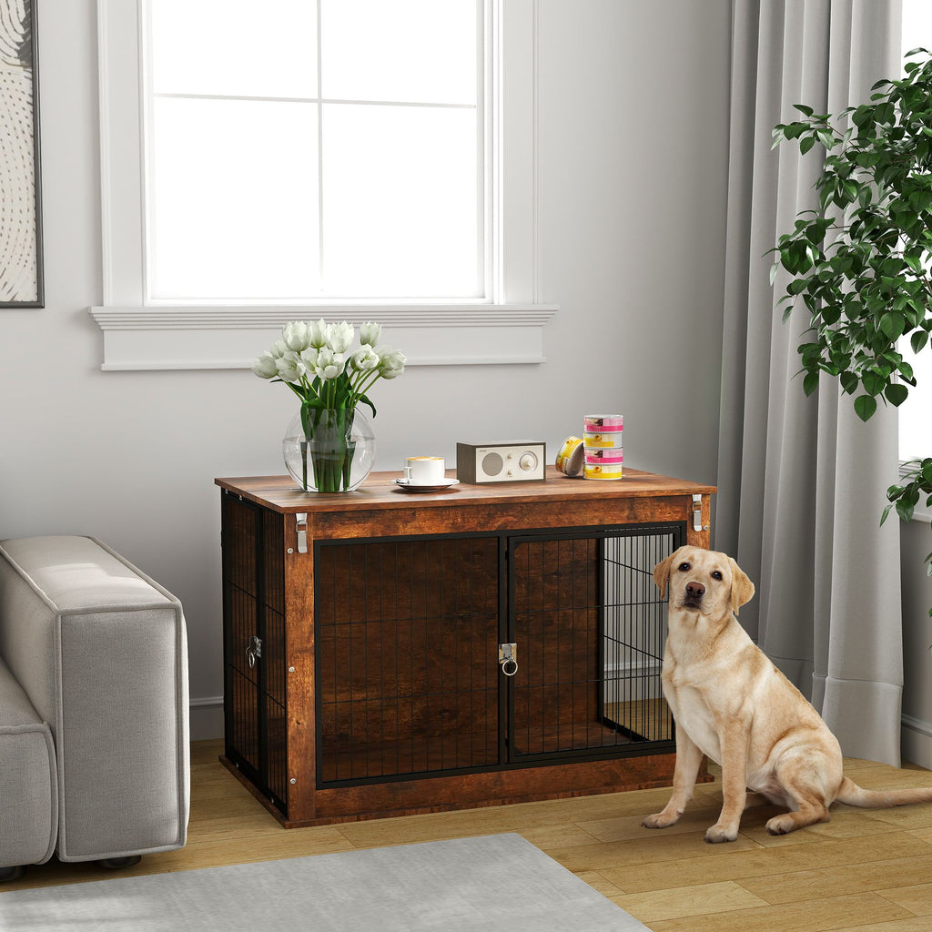 Stylish Dog Crate Furniture with Flip-Up Top and Dual Doors