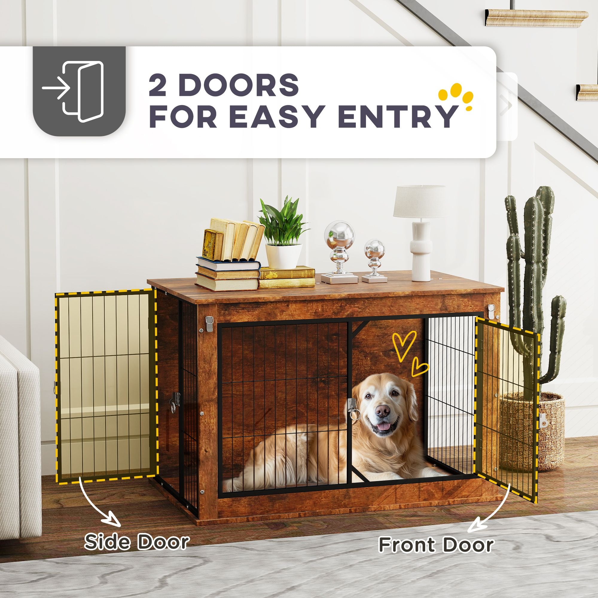 Stylish Dog Crate Furniture with Flip-Up Top and Dual Doors
