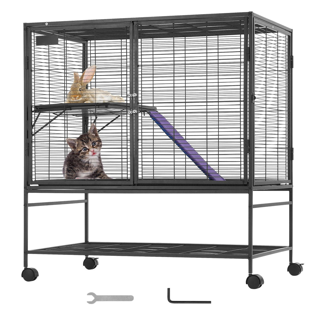 Large 2-Tier Rolling Ferret Cage with Ramps & Easy-Clean Tray