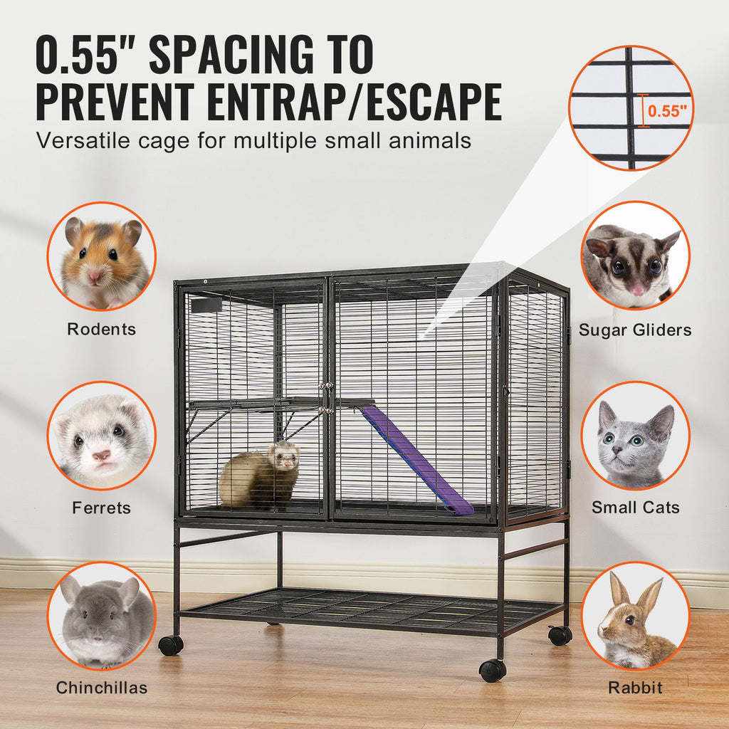 Large 2-Tier Rolling Ferret Cage with Ramps & Easy-Clean Tray