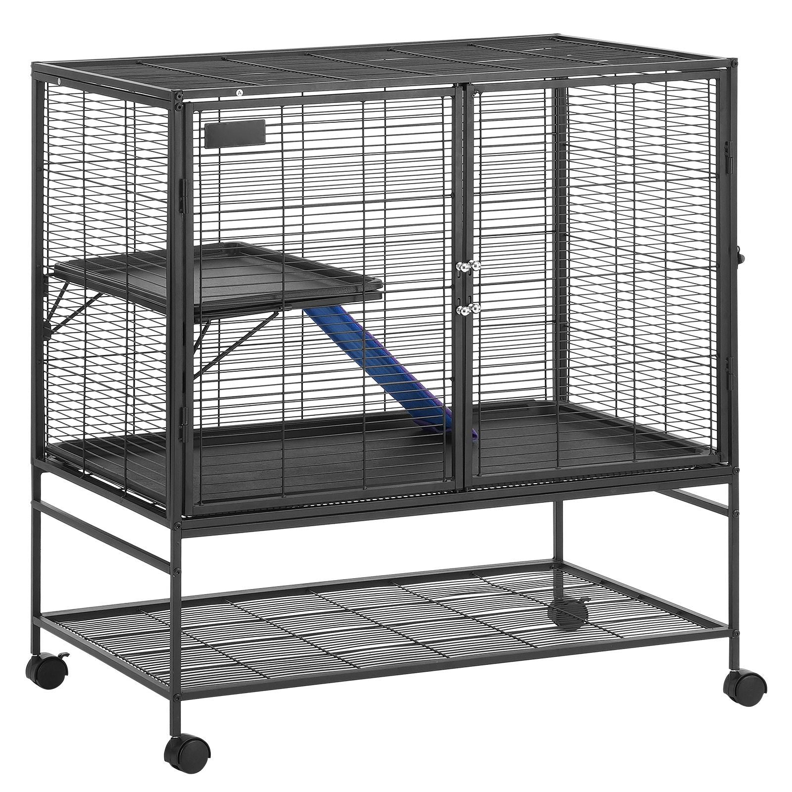 Large 2-Tier Rolling Ferret Cage with Ramps & Easy-Clean Tray