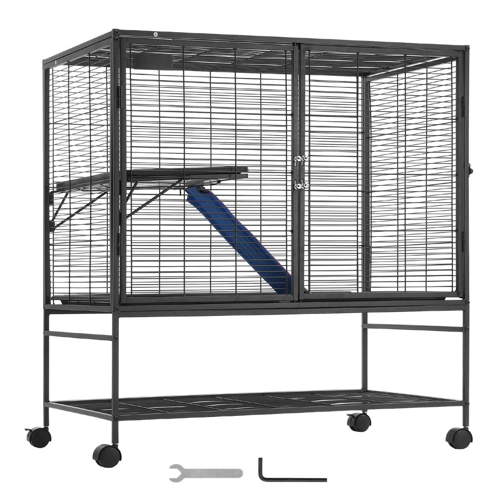 Large 2-Tier Rolling Ferret Cage with Ramps & Easy-Clean Tray