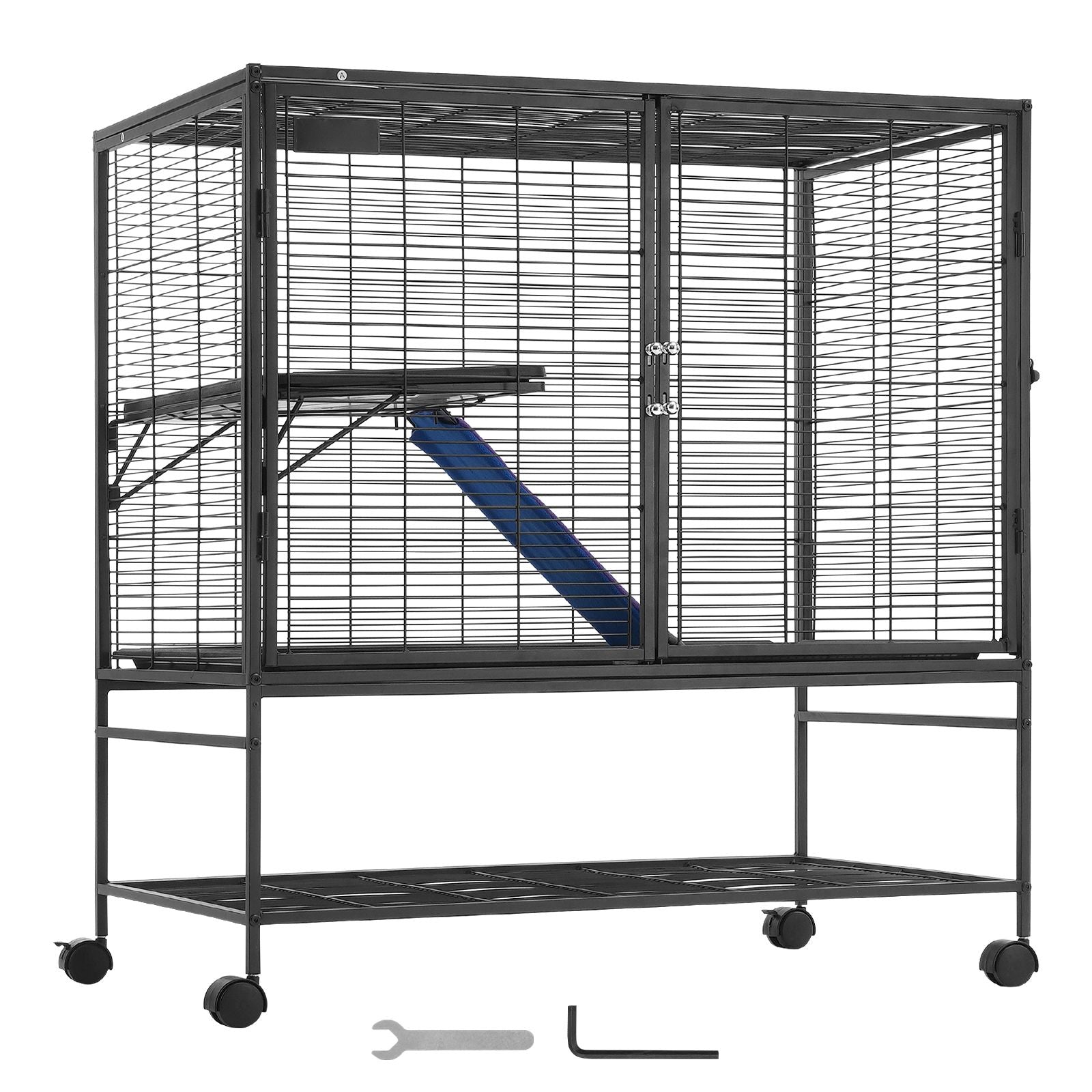 Large 2-Tier Rolling Ferret Cage with Ramps & Easy-Clean Tray