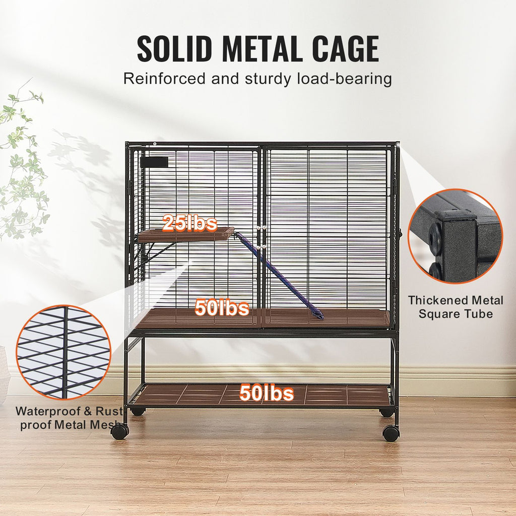 Large 2-Tier Rolling Ferret Cage with Ramps & Easy-Clean Tray