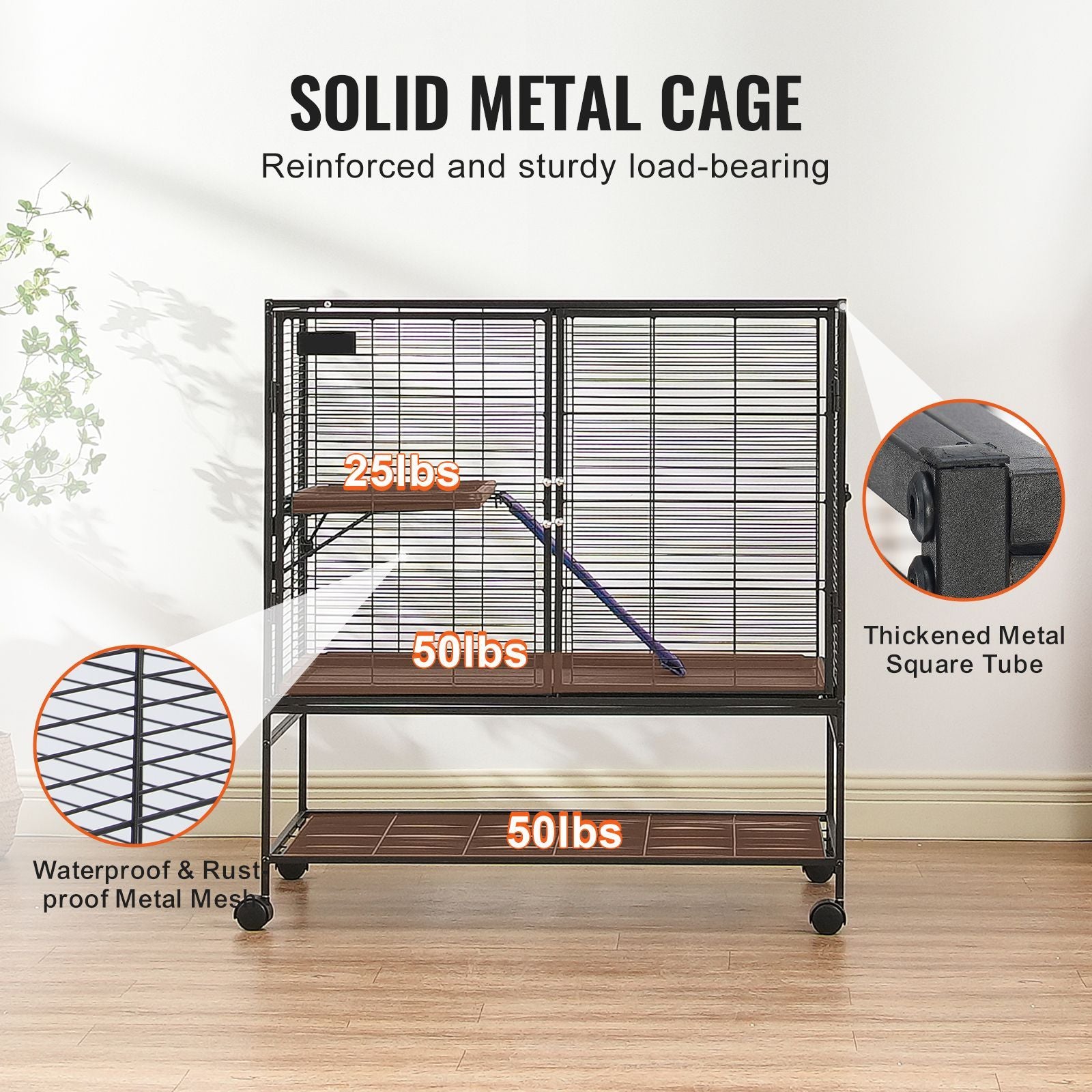 Large 2-Tier Rolling Ferret Cage with Ramps & Easy-Clean Tray