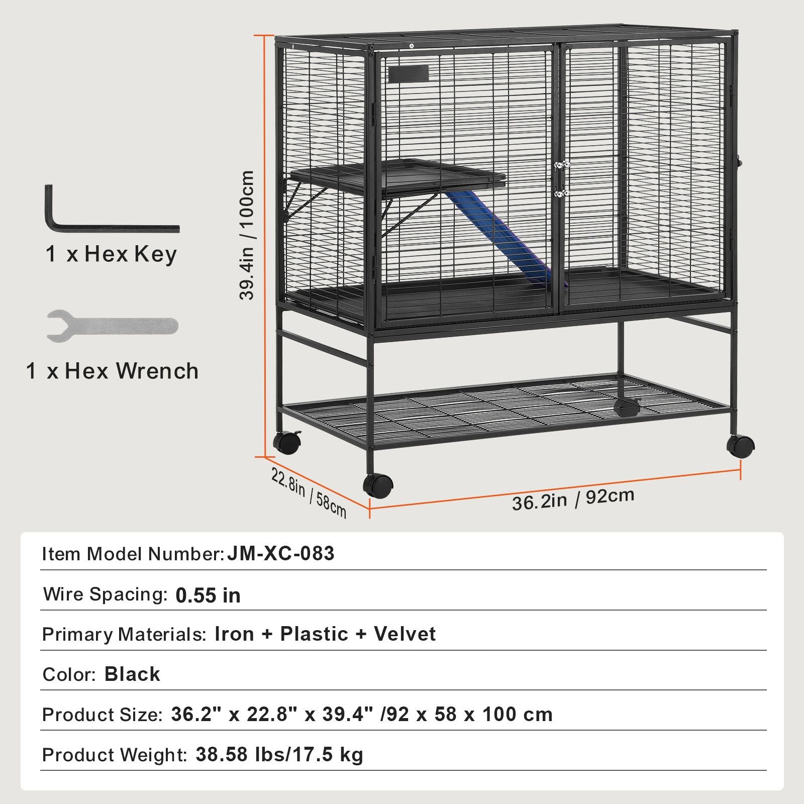 Large 2-Tier Rolling Ferret Cage with Ramps & Easy-Clean Tray