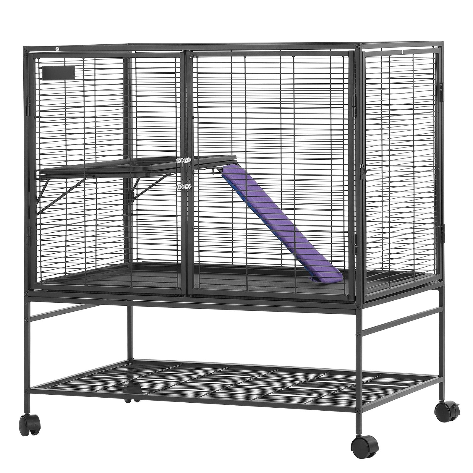 Large 2-Tier Rolling Ferret Cage with Ramps & Easy-Clean Tray