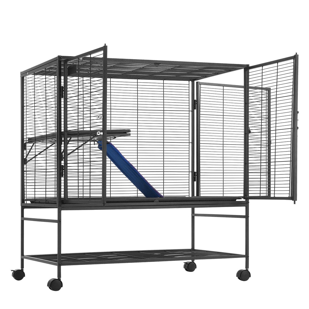 Large 2-Tier Rolling Ferret Cage with Ramps & Easy-Clean Tray