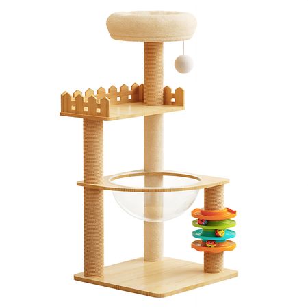 Cat Tower with Sisal Scratching Posts, Top Perch, Hammock, and Toys