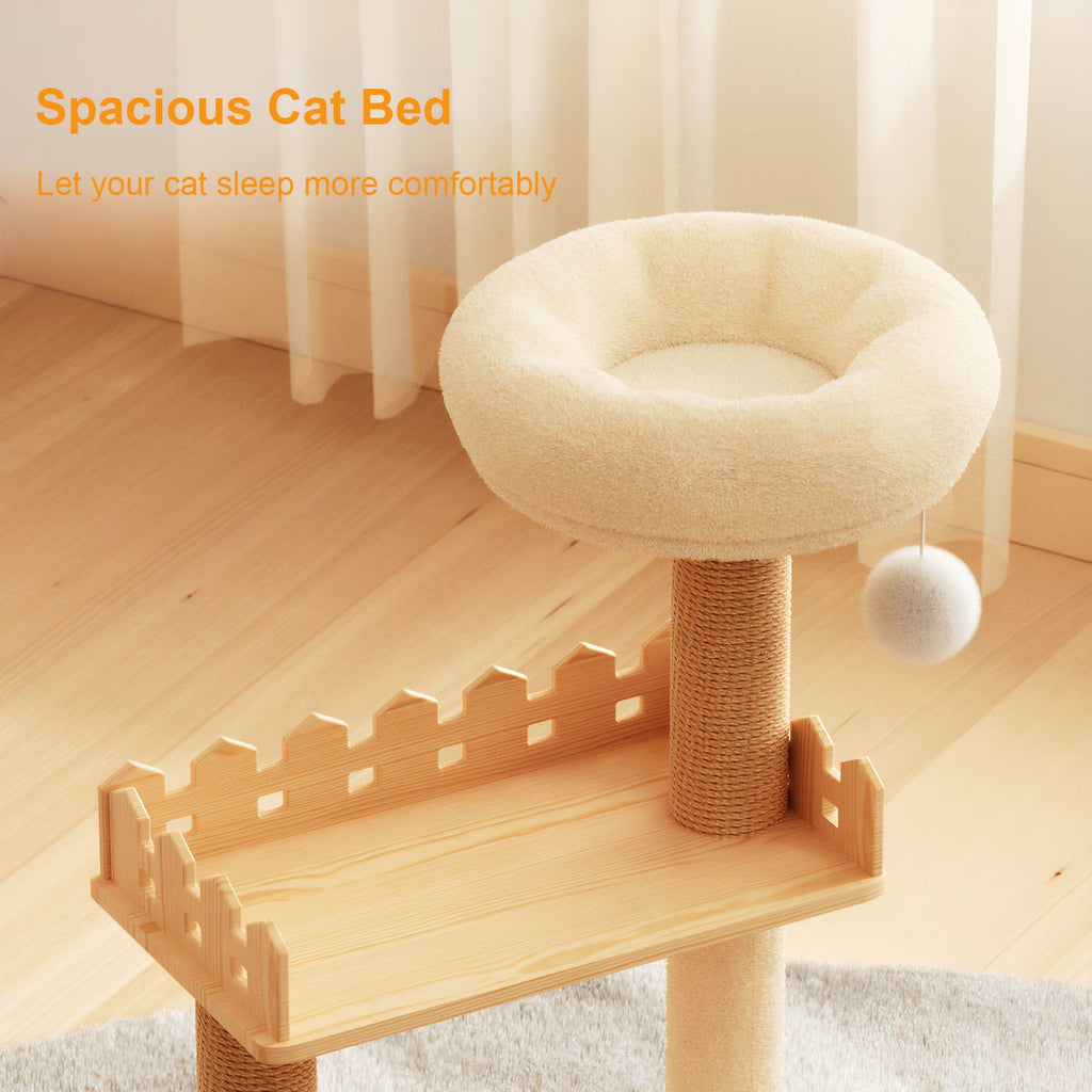 Cat Tower with Sisal Scratching Posts, Top Perch, Hammock, and Toys