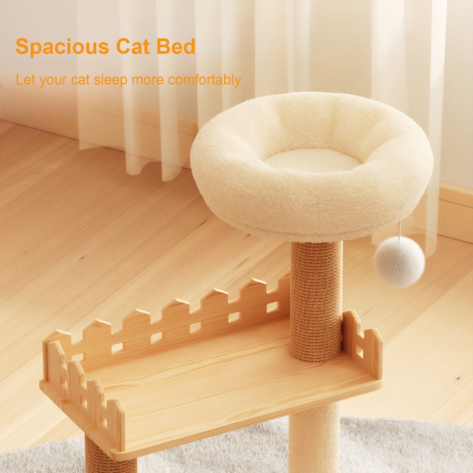Cat Tower with Sisal Scratching Posts, Top Perch, Hammock, and Toys