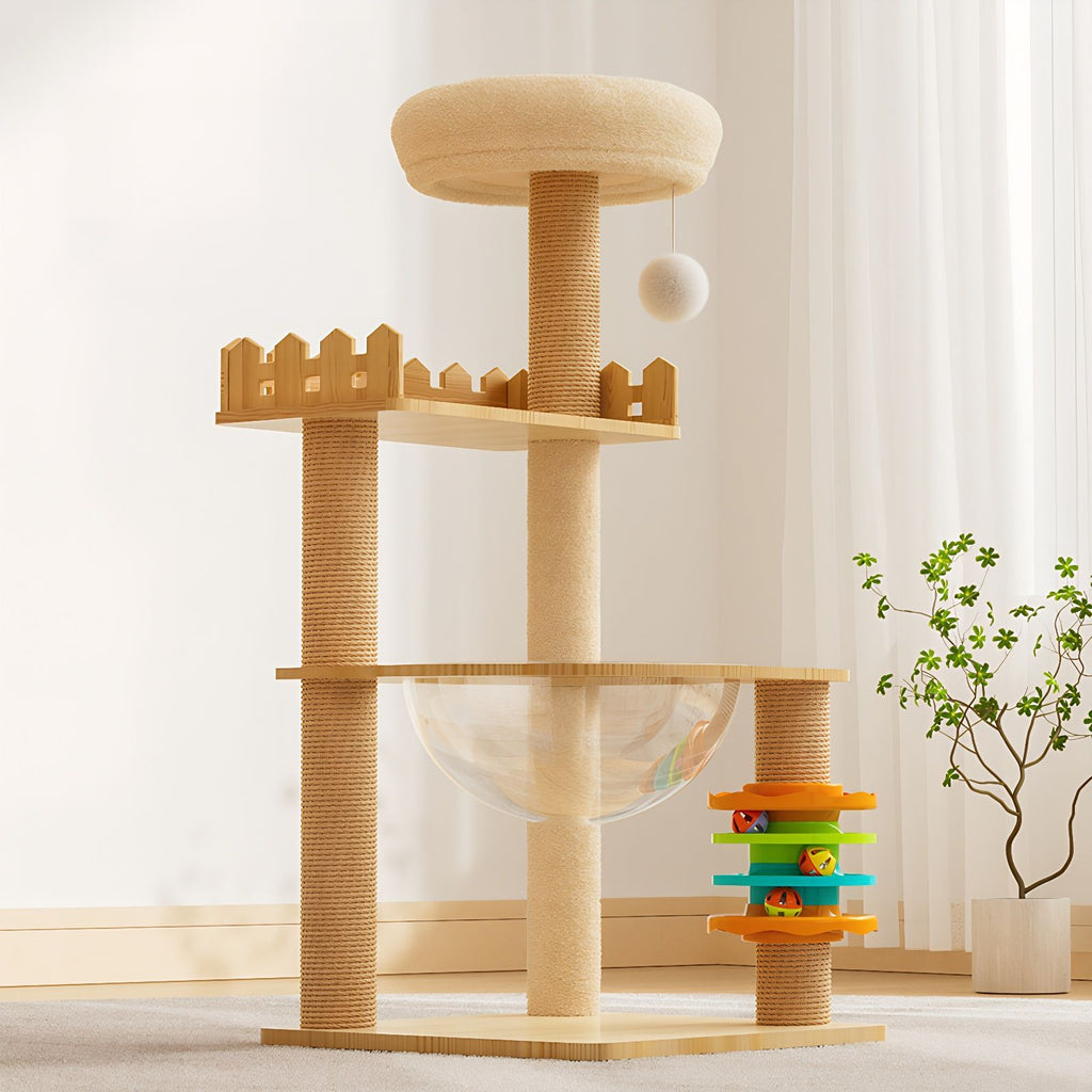 Cat Tower with Sisal Scratching Posts, Top Perch, Hammock, and Toys