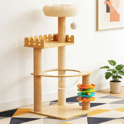 39.3" Modern Cat Tower with Sisal Posts, Acrylic Hammock, and Toys – image 2