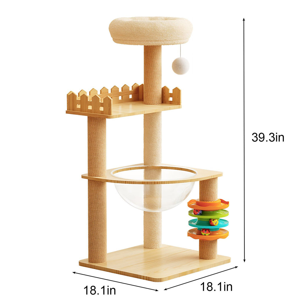 Cat Tower with Sisal Scratching Posts, Top Perch, Hammock, and Toys