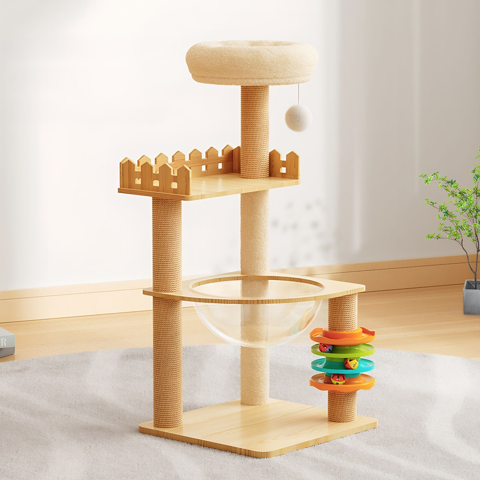 Cat Tower with Sisal Scratching Posts, Top Perch, Hammock, and Toys