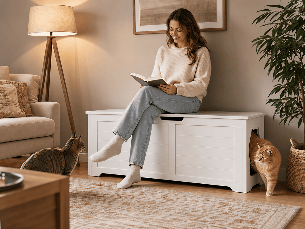 39.4" Top open Cat Litter Box Enclosure Furniture, Cat Washroom, Hidden Litter Box Cover, Cabinet for Large Cat, Dog Proof Cat Litter Boxes, Hideaway Litter Box, Cat House, White