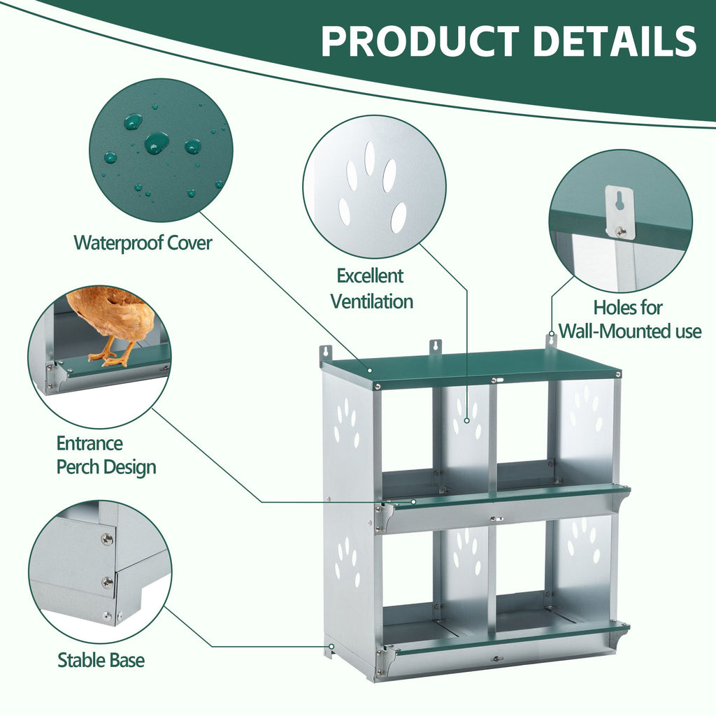 4 Holes Metal Chicken Nesting Box Wall Mount Chicken Egg Laying Box
