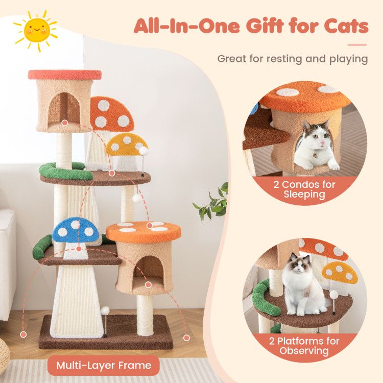 Mushroom Magic: 7-Tier Cat Tree with Cozy Condos & Interactive Fun