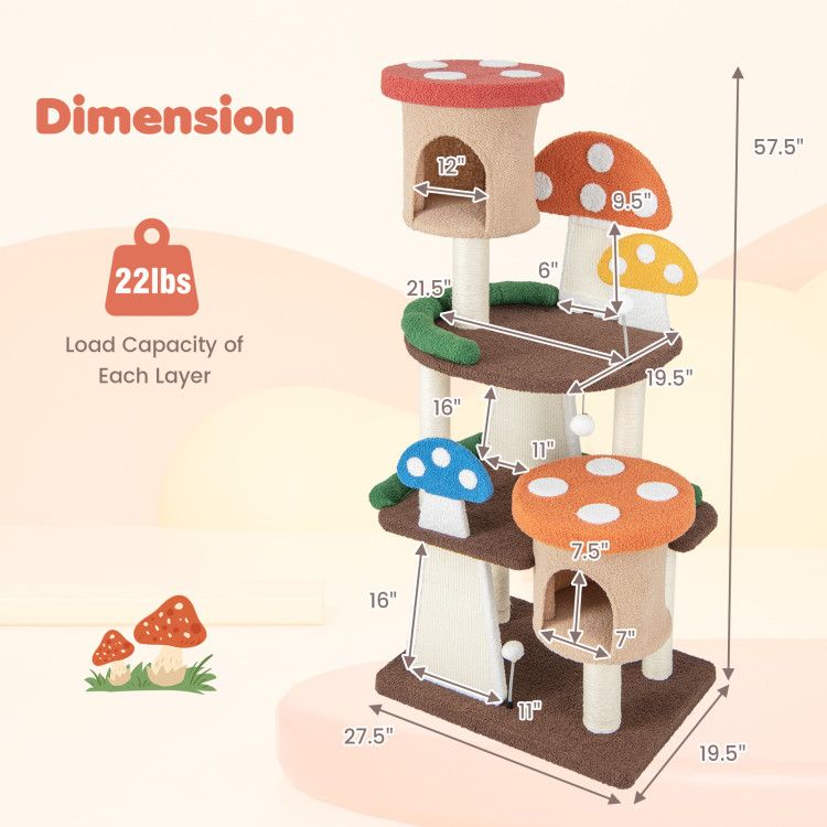 Mushroom Magic: 7-Tier Cat Tree with Cozy Condos & Interactive Fun