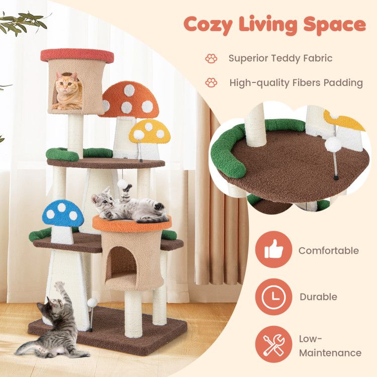 Mushroom Magic: 7-Tier Cat Tree with Cozy Condos & Interactive Fun