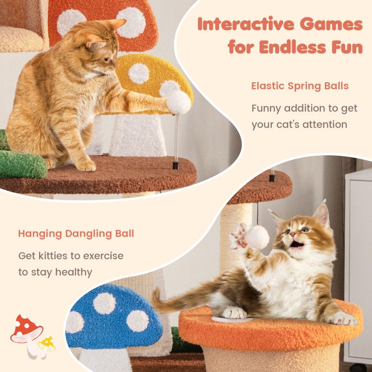 Mushroom Magic: 7-Tier Cat Tree with Cozy Condos & Interactive Fun