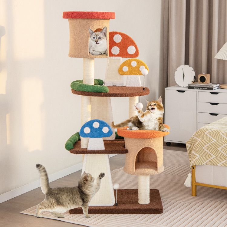 Mushroom Magic: 7-Tier Cat Tree with Cozy Condos & Interactive Fun