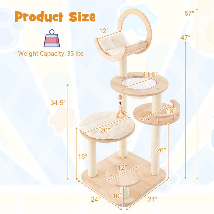 4-in-1 Wooden Cat Tower with Space Capsule – Customizable Fun for Your Feline