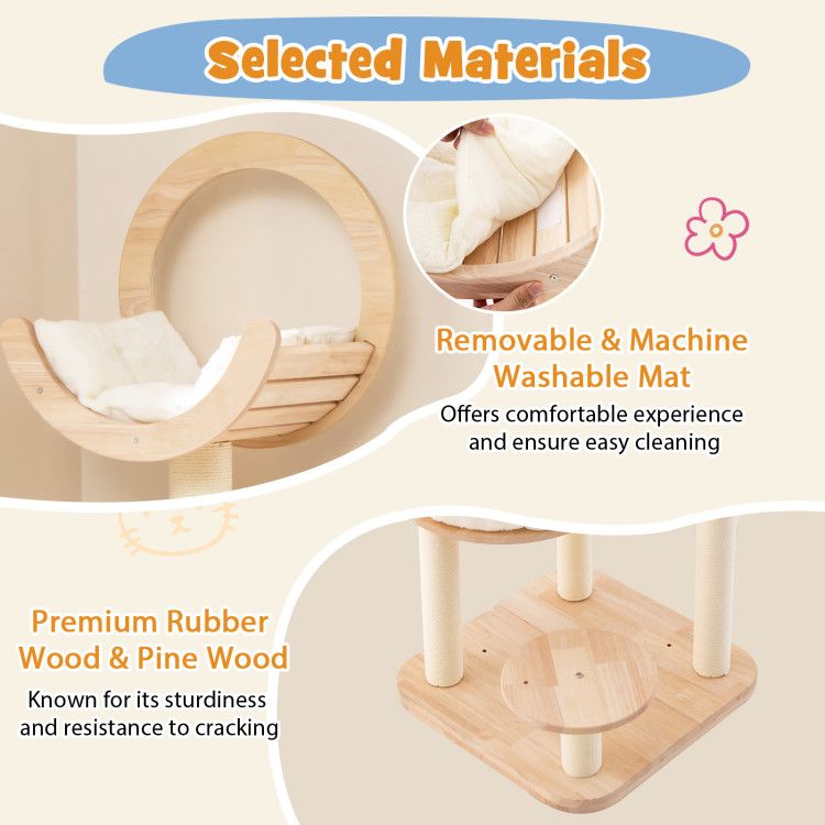4-in-1 Wooden Cat Tower with Space Capsule – Customizable Fun for Your Feline