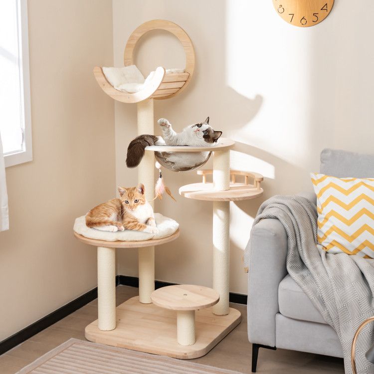 4-in-1 Wooden Cat Tower with Space Capsule – Customizable Fun for Your Feline