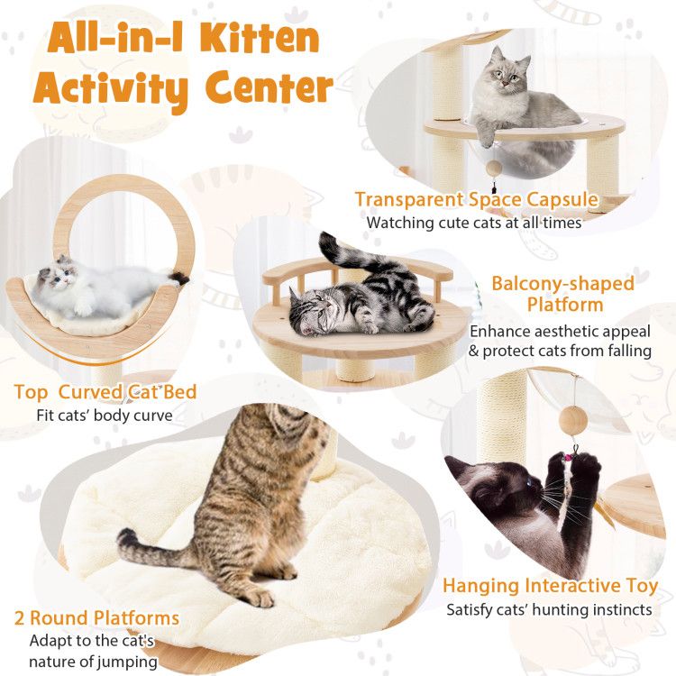 4-in-1 Wooden Cat Tower with Space Capsule – Customizable Fun for Your Feline