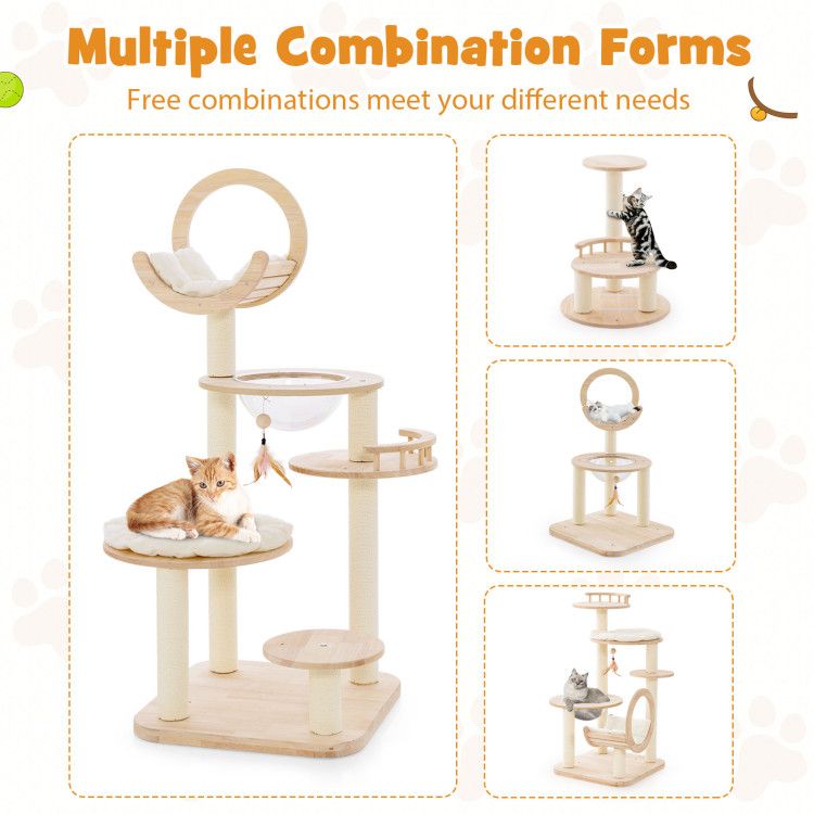 4-in-1 Wooden Cat Tower with Space Capsule – Customizable Fun for Your Feline