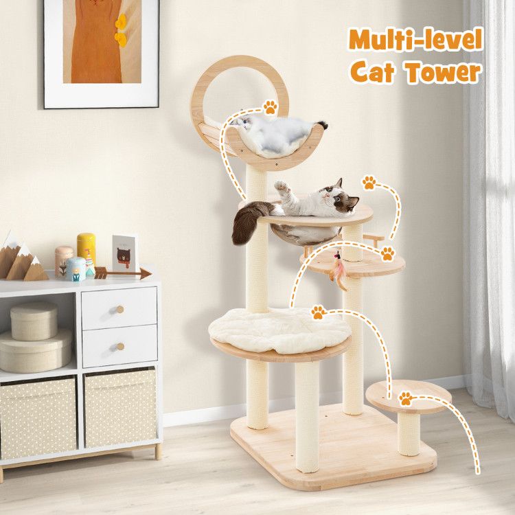 4-in-1 Wooden Cat Tower with Space Capsule – Customizable Fun for Your Feline