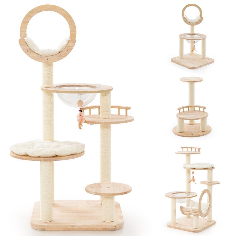 4-in-1 Wooden Cat Tower with Space Capsule – Customizable Fun for Your Feline