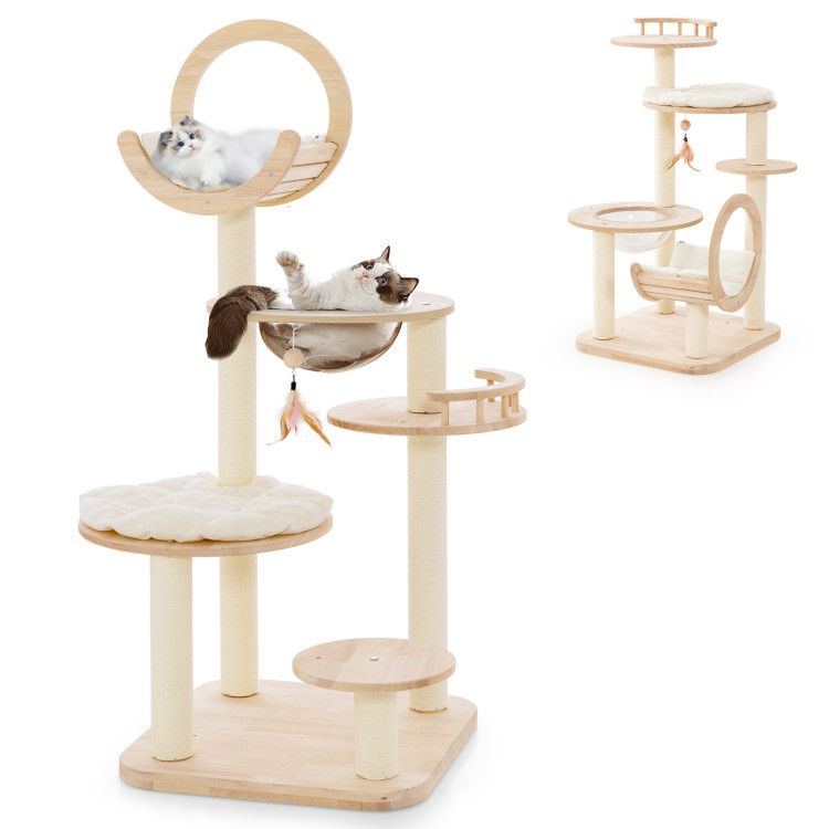 4-in-1 Wooden Cat Tower with Space Capsule – Customizable Fun for Your Feline