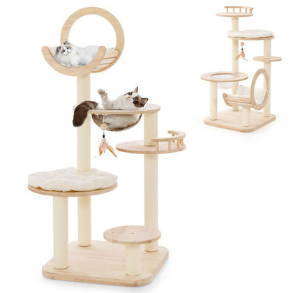 4-in-1 Wooden Cat Tower with Space Capsule – Customizable Fun for Your Feline