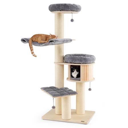 4-Layer 68.5- furniture-style Cat Tree Condo with Sisal Posts & Hammock