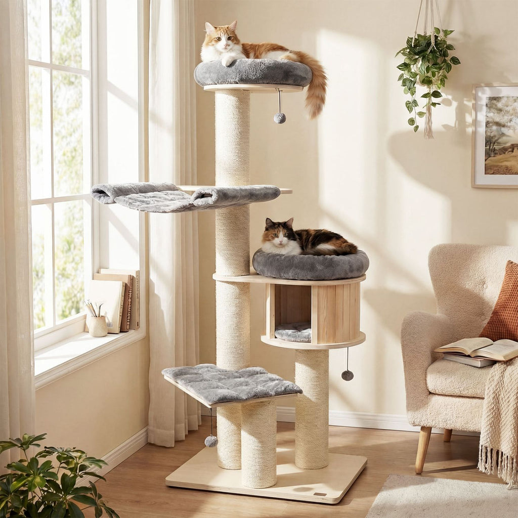 4-Layer 68.5- furniture-style Cat Tree Condo with Sisal Posts & Hammock