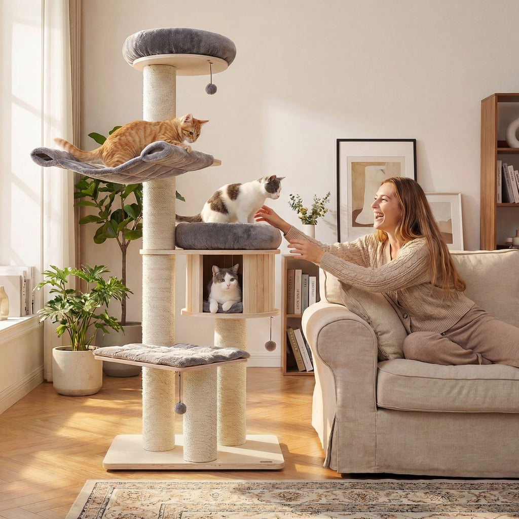 4-Layer 68.5- furniture-style Cat Tree Condo with Sisal Posts & Hammock