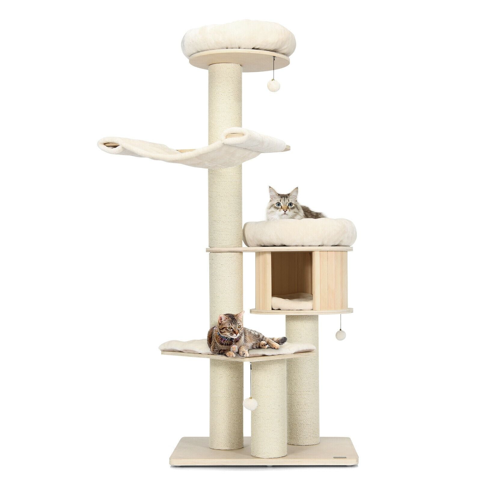 4-Layer 68.5- furniture-style Cat Tree Condo with Sisal Posts & Hammock