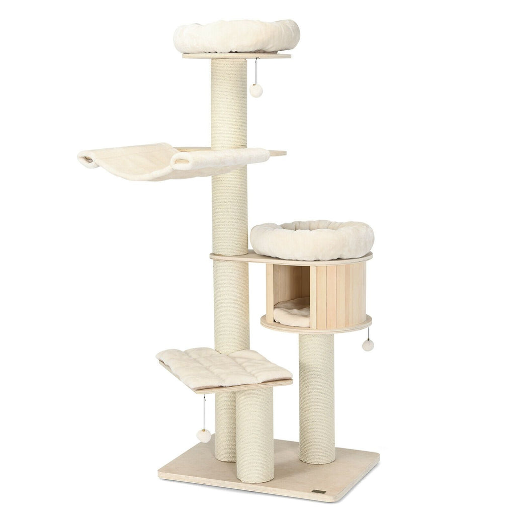 4-Layer 68.5- furniture-style Cat Tree Condo with Sisal Posts & Hammock