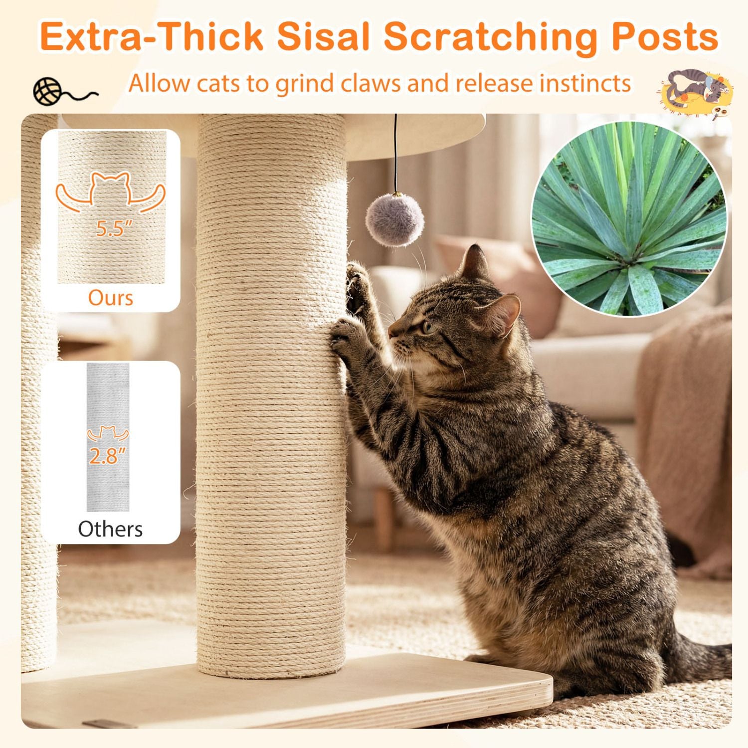 4-Layer 68.5- furniture-style Cat Tree Condo with Sisal Posts & Hammock