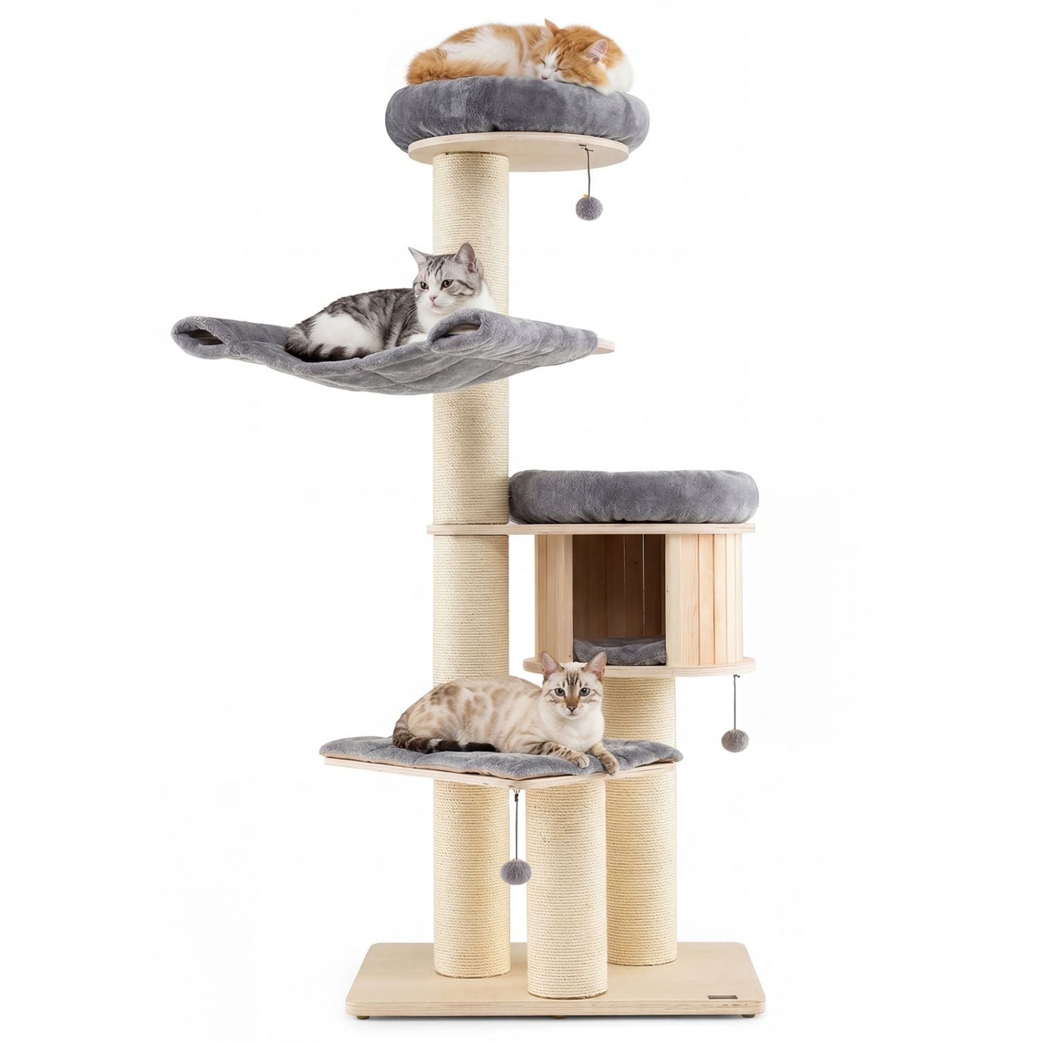 4-Layer 68.5- furniture-style Cat Tree Condo with Sisal Posts & Hammock