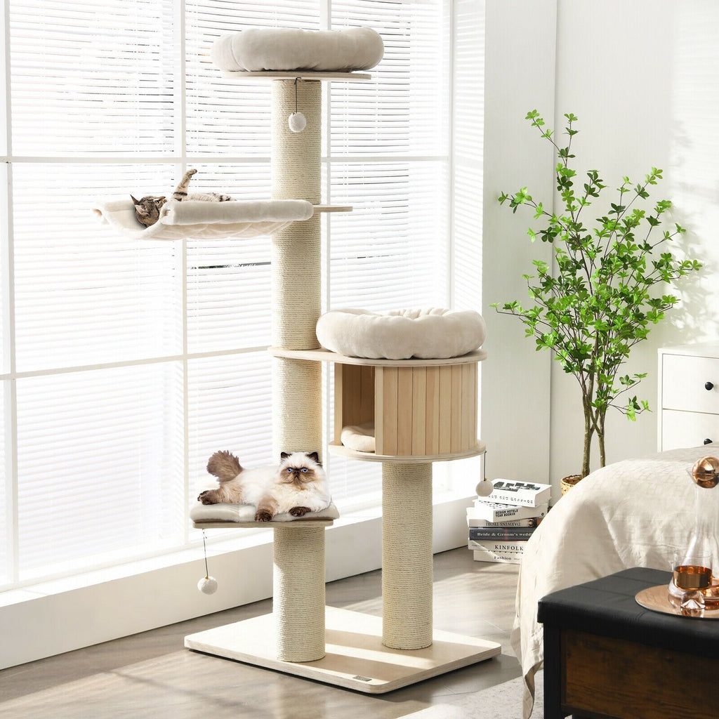 4-Layer 68.5- furniture-style Cat Tree Condo with Sisal Posts & Hammock